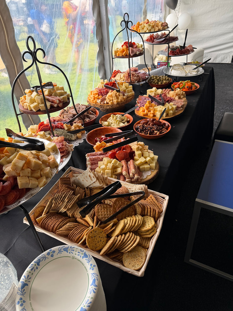 Catering event setup with buffet table